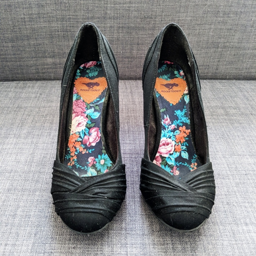 Rocket Dog Black Satin Heels (EUC)
